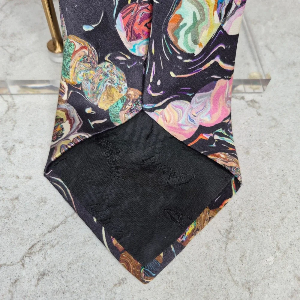 Brioni‎ Necktie Abstract Psychedelic Marbled Silk Multicolor Mens